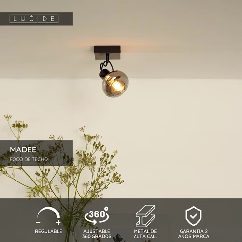 Lucide MADEE - Foco de techo - 1xE14 - Negro - USP